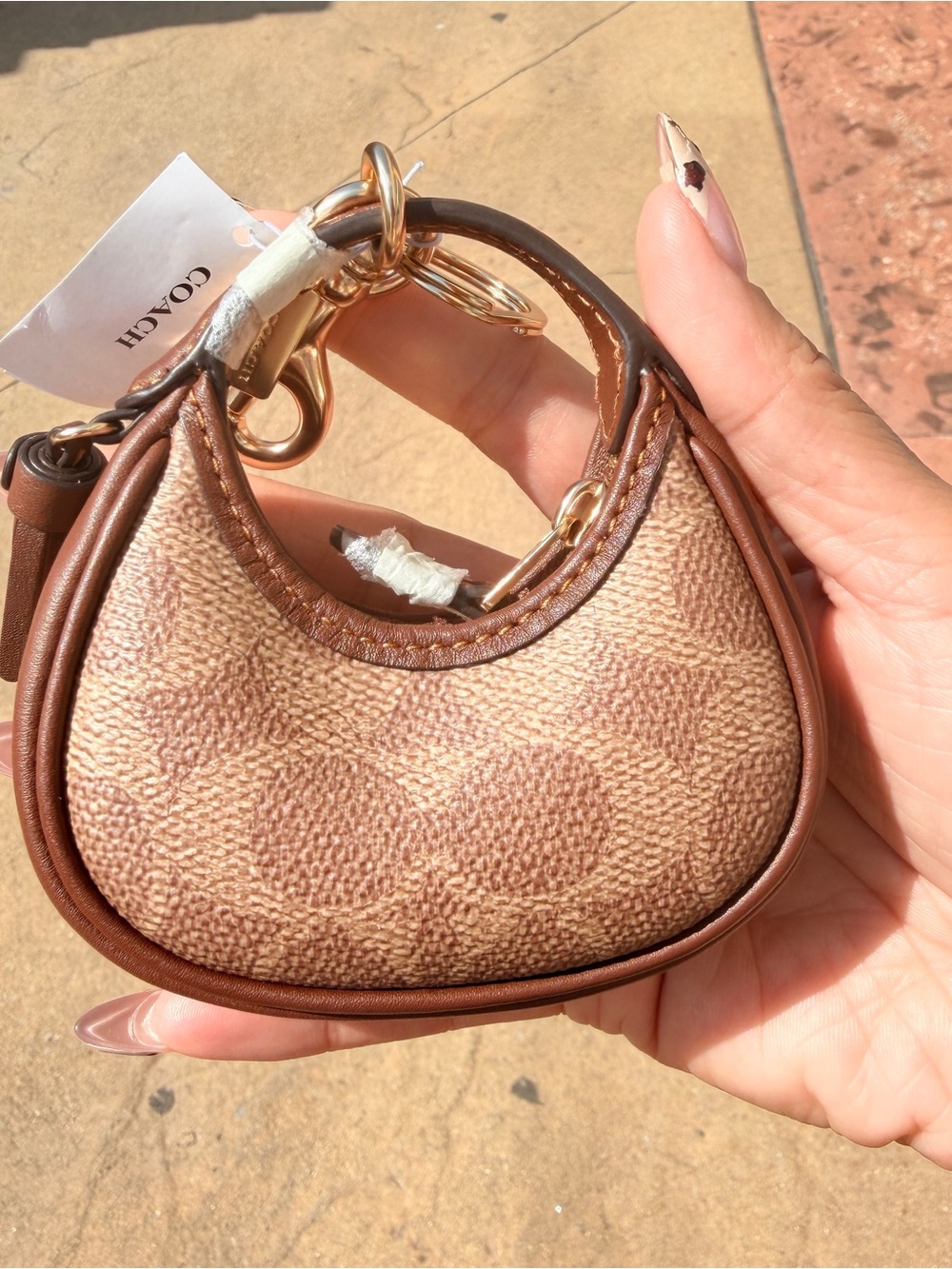 Coach Mini Bag Charm Keychain Signature Canvas Brown NWT Rare - Picture 3 of 8